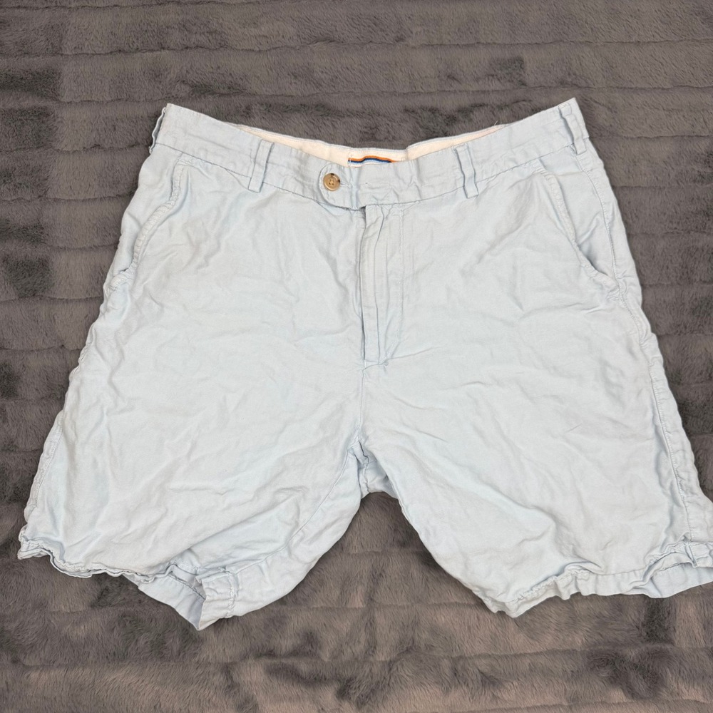 Peter Millar Seaside Collection Blue Silk Linen Cotton Shorts Mens 32 RN100308
